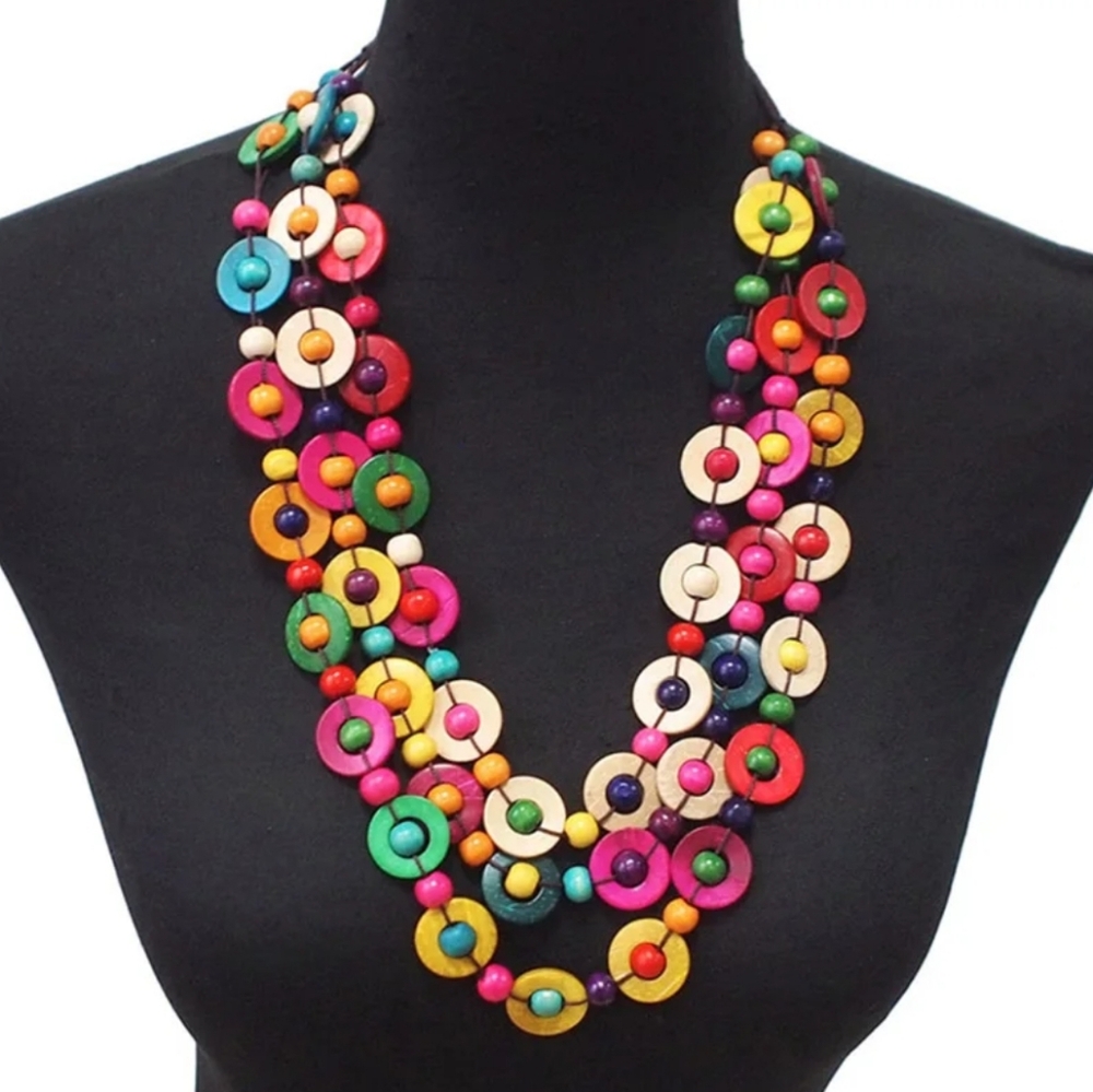 Bohemian Coconut Shell Wood Bead Necklace For Women Colorful
